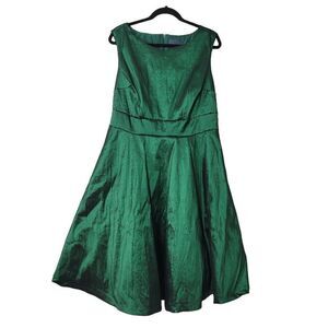 NWT ModCloth Fantastic Taffeta Fit & Flare Dress Sz 16 Green Iridescent Retro